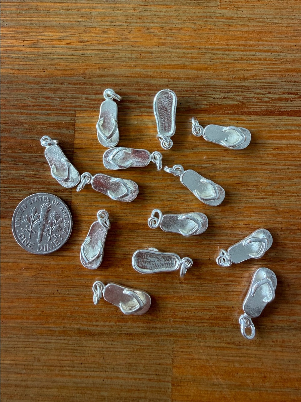 13 Bright Silver Tone Metal Flip Flop Charms for Jewelry Craft Making